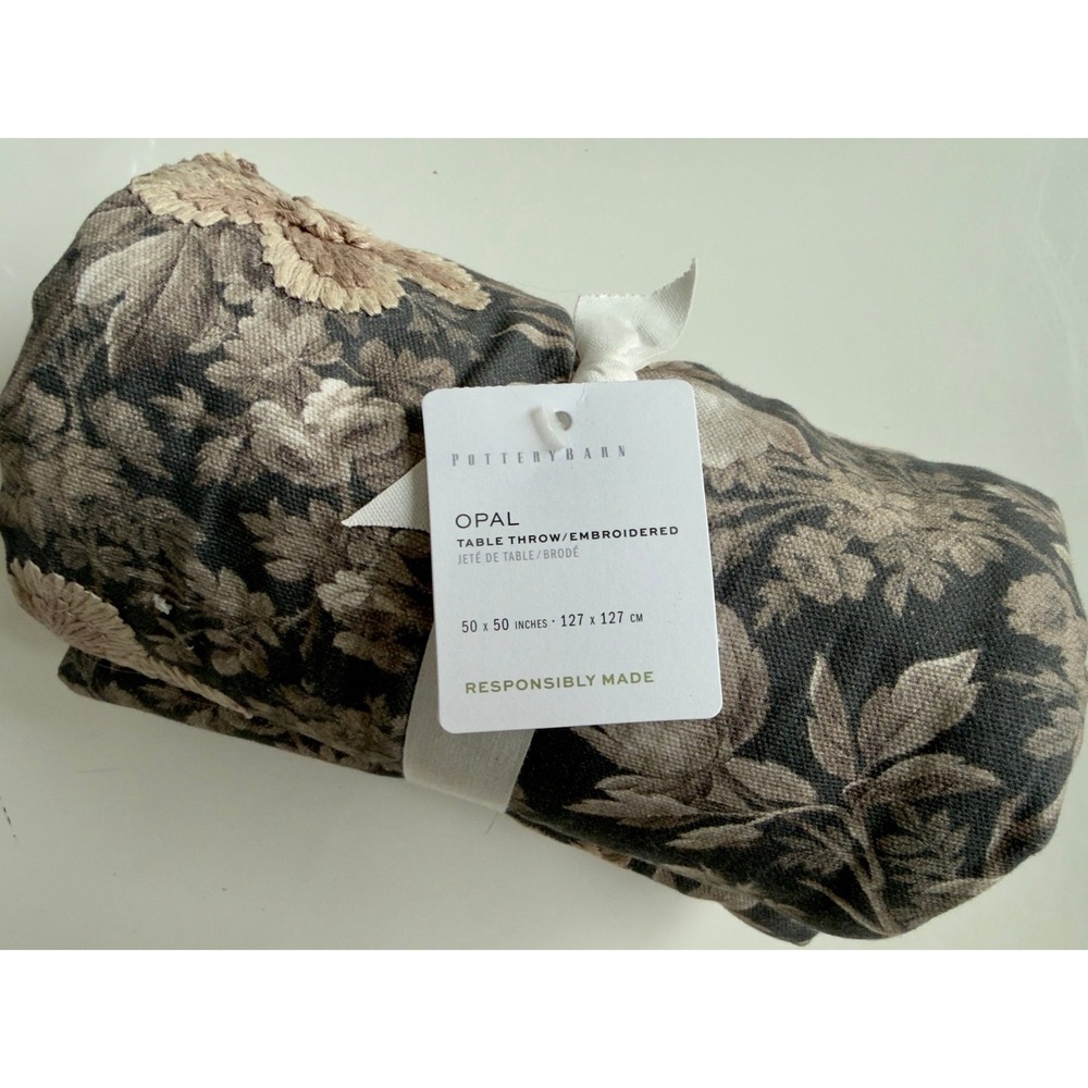 Pottery Barn Opal Embroidered Table Throw, 50" x 50", NWT, Retail $149